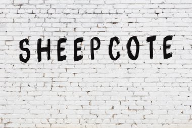 Beyaz tuğla duvara kazınmış bir yazıt.