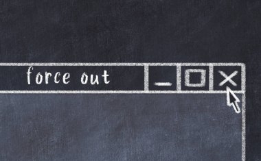 Sorunlarla başa çıkma kavramı. Tarayıcı penceresini başlık kuvvetiyle kapatmanın tebeşir çizimi