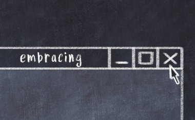 Sorunlarla başa çıkma kavramı. Tarayıcı penceresini başlığı benimseyerek kapatmanın tebeşir çizimi