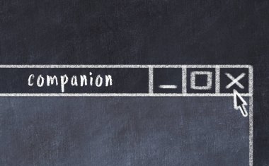 Sorunlarla başa çıkma kavramı. Tarayıcı penceresini başlık eşliğinde kapatmanın tebeşir çizimi