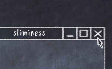 Sorunlarla başa çıkma kavramı. Tarayıcı penceresini başlık kayganlığıyla kapatmanın tebeşir çizimi