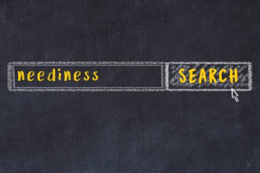 Arama motoru konsepti. Muhtaçlık arıyorum. Basit tebeşir çizimi ve yazı