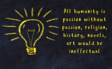 Bir ampulün tebeşir çizimi ve bilgece alıntıların yazımı