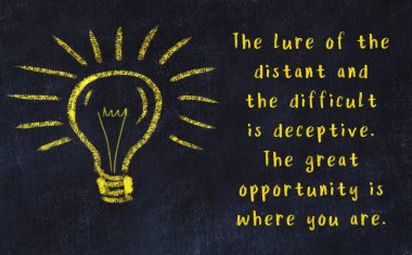 Ampul çizimi ve akıllı alıntıyla siyah karatahta