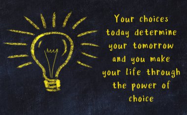 Ampul çizimi ve akıllı alıntıyla siyah karatahta