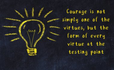 Ampul çizimi ve akıllı alıntıyla siyah karatahta