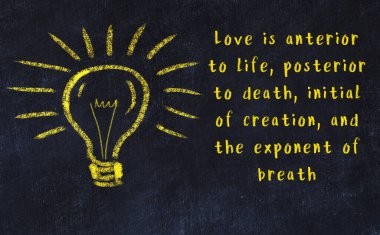 Ampul çizimi ve akıllı alıntıyla siyah karatahta