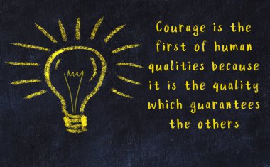 Ampul çizimi ve akıllı alıntıyla siyah karatahta