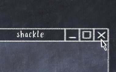 Sorunlarla başa çıkma kavramı. Tarayıcı penceresini başlık prangasıyla kapatmanın tebeşir çizimi