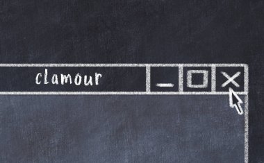 Sorunlarla başa çıkma kavramı. Tarayıcı penceresini başlık gürültüsüyle kapatan tebeşir çizimi