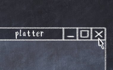 Sorunlarla başa çıkma kavramı. Tarayıcı penceresini başlık tabağıyla kapatmanın tebeşir çizimi