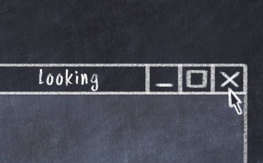 Sorunlarla başa çıkma kavramı. Tarayıcı penceresini başlık görünümlü kapatma tebeşir çizimi