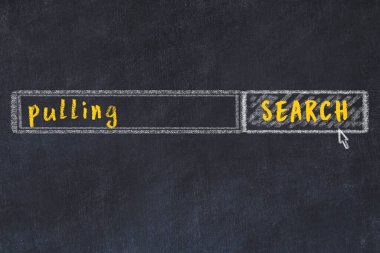 Arama motoru konsepti. Çekiş arıyorum. Basit tebeşir çizimi ve yazı