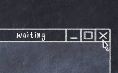 Sorunlarla başa çıkma kavramı. Tarayıcı penceresinin tebeşir çizimi ve başlık bekleniyor