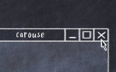 Sorunlarla başa çıkma kavramı. Tarayıcı penceresini başlık taşıyarak kapatmanın tebeşir çizimi