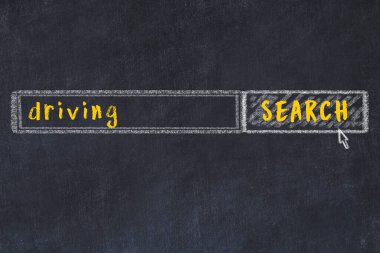 Arama motoru konsepti. Araba arıyorum. Basit tebeşir çizimi ve yazı