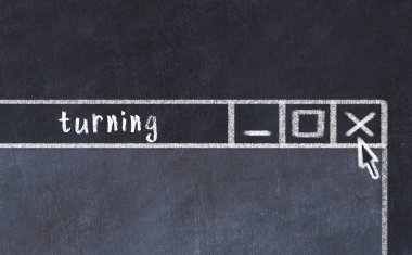 Sorunlarla başa çıkma kavramı. Tarayıcı penceresini başlık dönüşüyle kapatmanın tebeşir çizimi