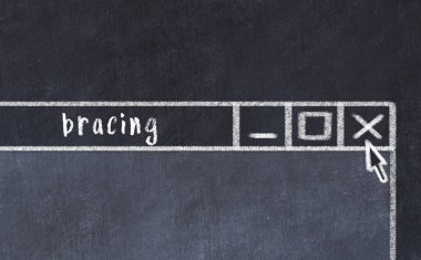 Sorunlarla başa çıkma kavramı. Tarayıcı penceresini başlık destekleyici ile kapatmanın tebeşir çizimi