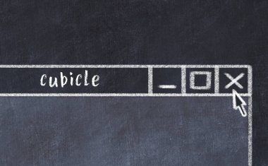 Sorunlarla başa çıkma kavramı. Tarayıcı penceresini başlık kübiği ile kapatmanın tebeşir çizimi