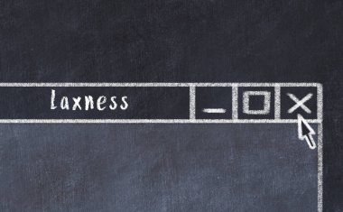 Sorunlarla başa çıkma kavramı. Tarayıcı penceresini başlık gevşekliğiyle kapatmanın tebeşir çizimi