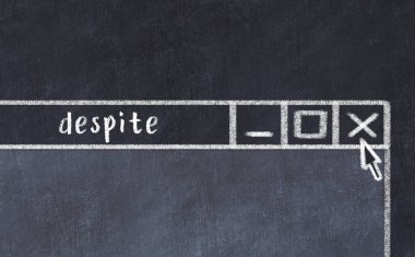 Sorunlarla başa çıkma kavramı. Tarayıcı penceresini başlıkla kapatmanın tebeşir çizimi