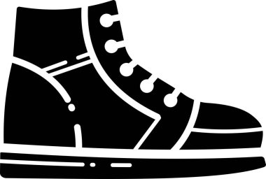 Siyah spor ayakkabı silueti bağcıkları ve dikişleri gösteriyor.