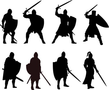 Beyaz arka planda kılıçlı düz şövalye