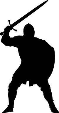 Beyaz arka planda kılıçlı düz şövalye