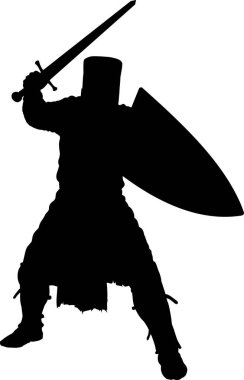 Beyaz arka planda kılıçlı düz şövalye