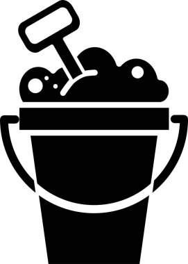 Kum kovası ve kürek katı stil, vektör illüstrasyonu