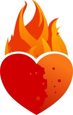 Yanan kırmızı kalp ve yükselen turuncu alevler