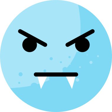 Kızgın mavi emoji suratı keskin dişleri gösteriyor