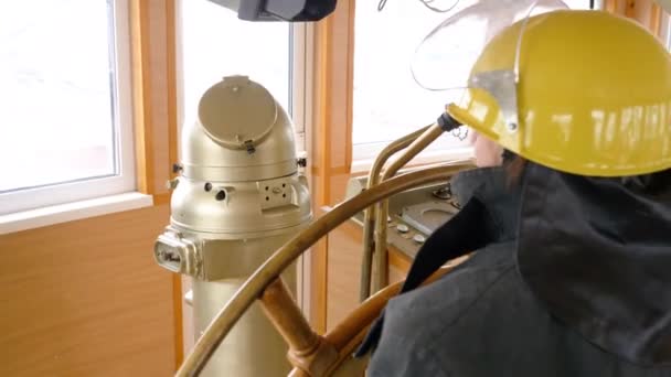 Senior Woman Steer Ship Wheelhouse Captain Cabin - 