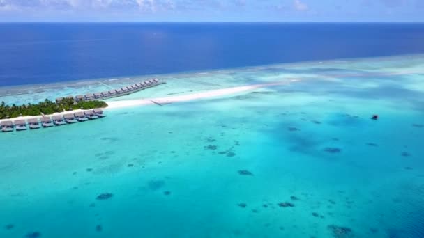 Scenario aereo di lusso laguna spiaggia fauna selvatica dal mare limpido con sfondo di sabbia bianca — Video Stock