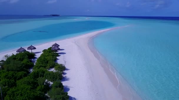 Aereo cielo drone del paradiso spiaggia riva viaggio in acque poco profonde con sfondo di sabbia bianca — Video Stock