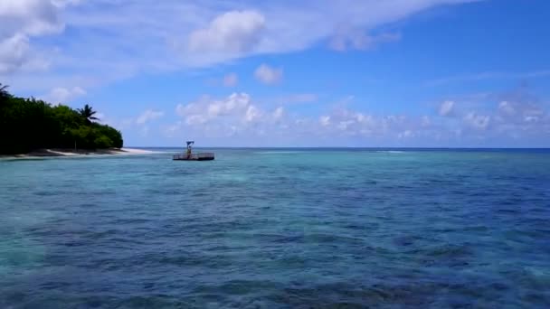 Aerial drone panorama of relaxing island beach time by aqua blue sea and white sand background — Stock Video