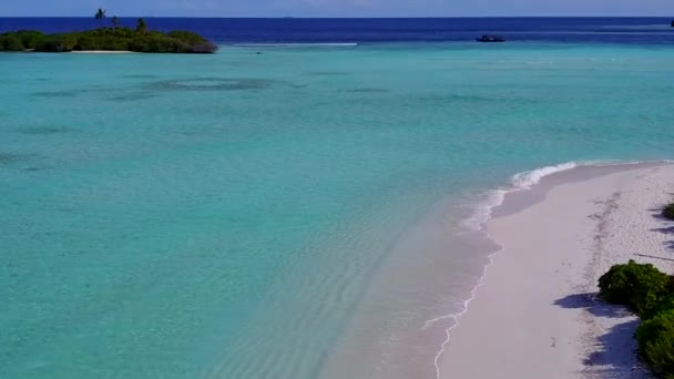 Aerial view scenery of exotic lagoon beach time by clear lagoon and white sandy background — Stock Video