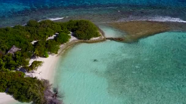 Drone paisaje aéreo de la laguna tropical playa fauna por el agua turquesa y fondo de arena blanca — Vídeos de Stock