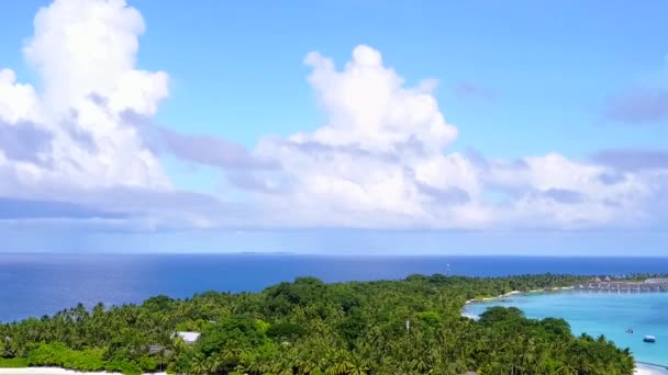 Aerial drone texture of perfect bay beach trip by clear sea with bright sandy background — Stock Video