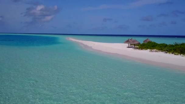 Aerial landscape of beautiful tourist beach break by shallow sea with white sand background — Stock Video