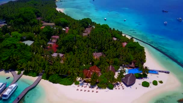 Turystyka lotnicza pięknej zatoki plaży wakacje przez przejrzystą lagunę i czyste, piaszczyste tło — Wideo stockowe