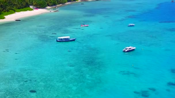 Drone podróży lotniczych idyllicznej laguny plaży dzikiej przyrody przez błękitną wodę i biały piasek tła — Wideo stockowe