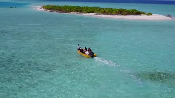 Luftnatur der entspannenden Küste Strand Tierwelt durch flaches Meer mit weißem Sandhintergrund — Stockvideo