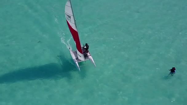 Drone naturaleza de la fauna marina isla playa por el agua transparente con fondo de arena blanca — Vídeo de stock