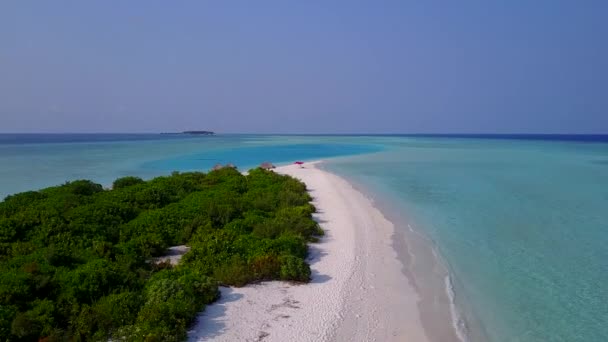 Aerial drone nature of idyllic bay beach trip by blue water with white sandy background — Stock Video