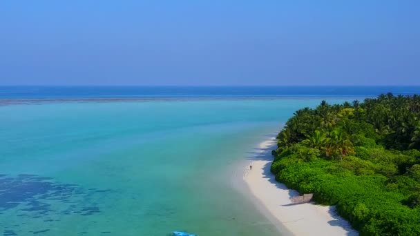 Viagem aérea da costa tropical estilo de vida praia por água azul e fundo de areia branca — Vídeo de Stock