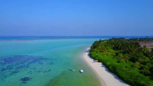 Céu vista aérea da bela costa viagem de praia por água azul e fundo de areia branca — Vídeo de Stock
