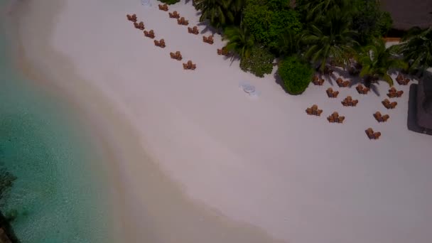 Aerial drone landscape of luxury seashore beach lifestyle by blue green sea with white sand background — Stock Video