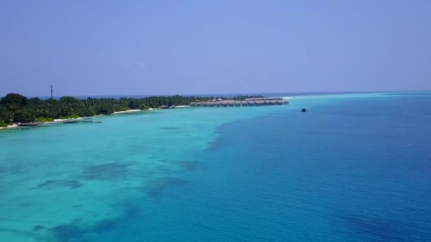 Aerial drone scenery of tropical tourist beach holiday by shallow water with white sandy background — Stock Video