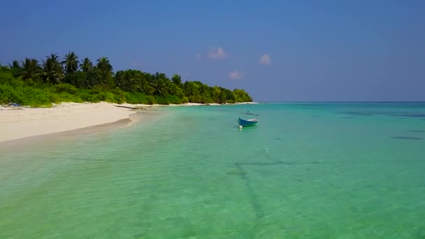 Cielo aéreo de la costa paradisíaca vacaciones de playa por el agua azul con fondo de arena blanca — Vídeo de stock